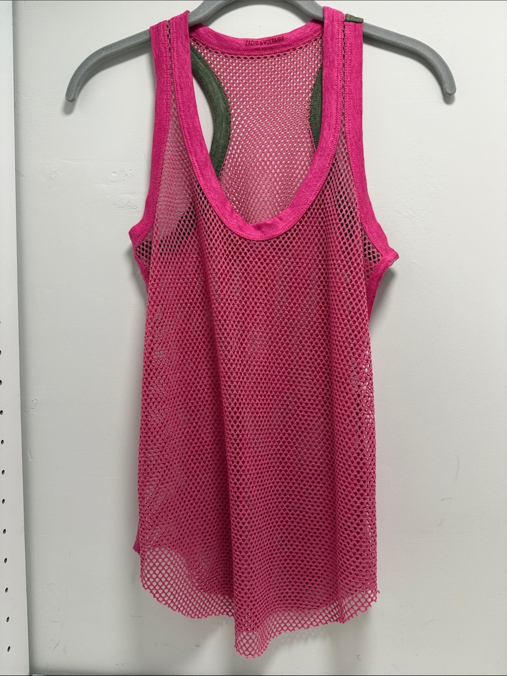 Zadig & Voltaire Hot Pink Mesh Fishnet  Tank  sz S - Picture 3 of 9